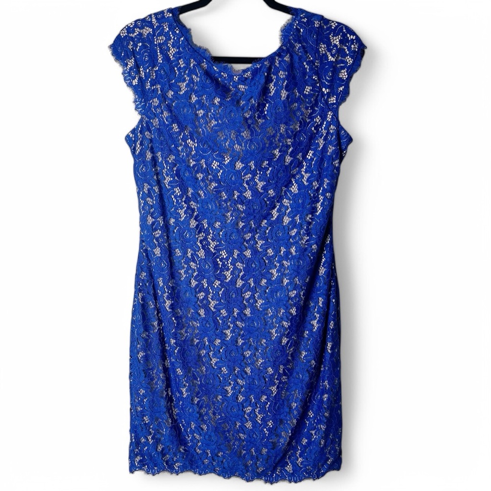Eliza J - Women’s Cap Sleeve‎ Lace Sheath Dress Royal Blue - Sz. 8